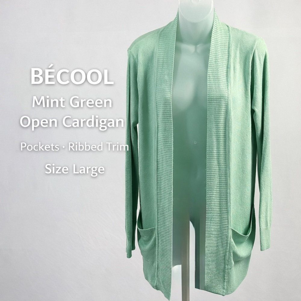 Becool Mint Green Open Front Cardigan Sweater Large